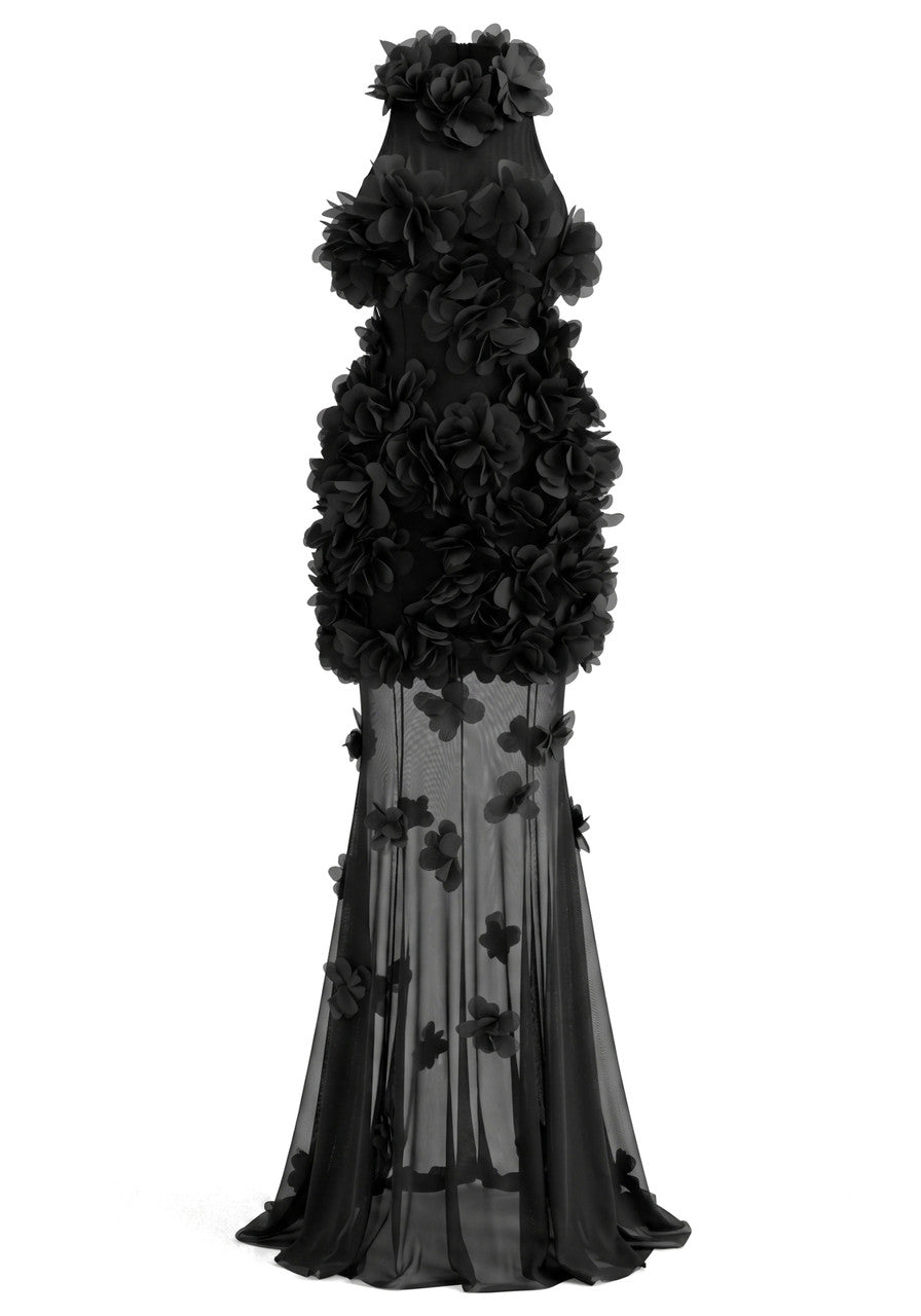 Petal Detail Maxi Dress Black
