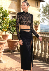 Ivy Black Two Piece Dress with Long Sleeve Lace Top