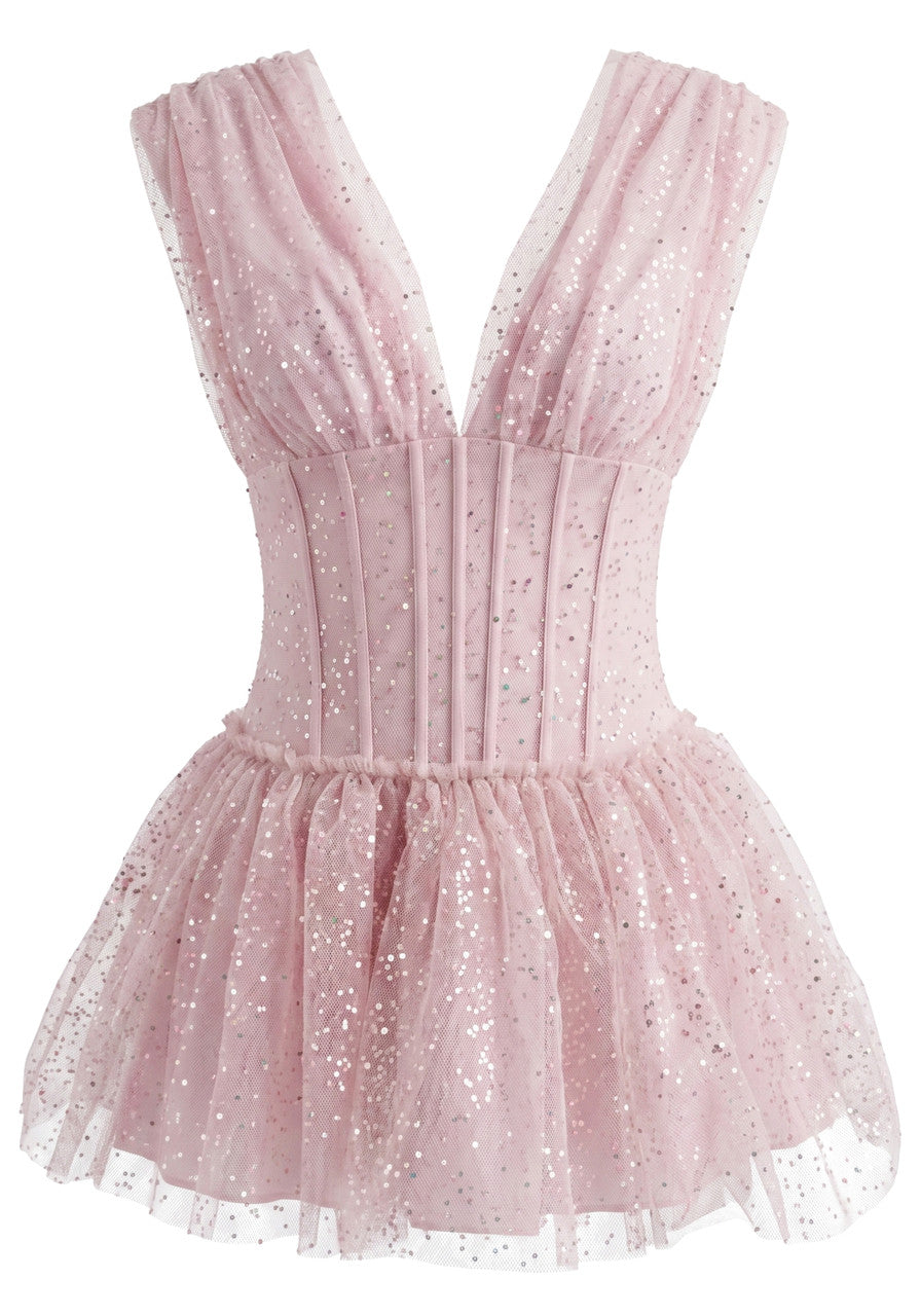 Ivy Pink A-Line Dress with Sequin Structured Lace